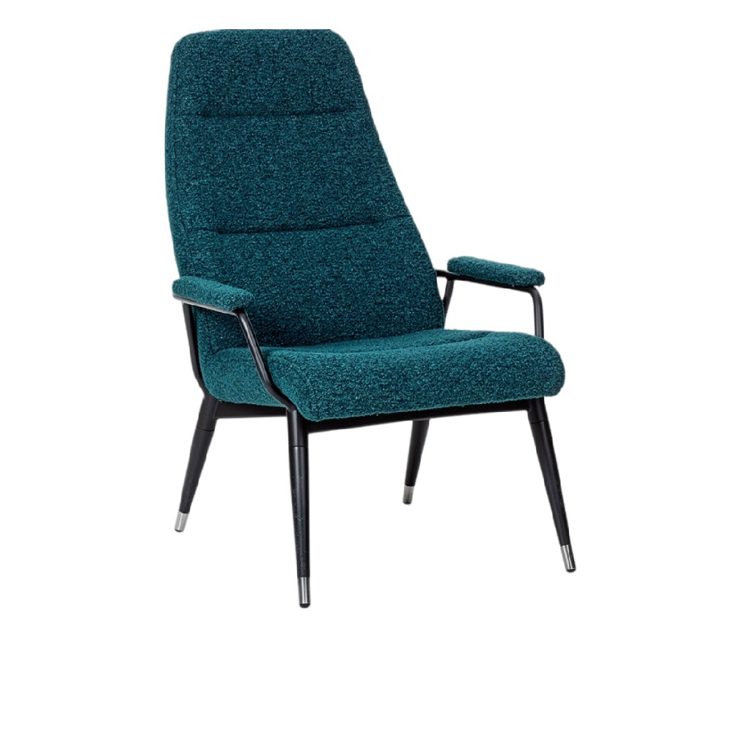**Fauteuil contemporain en tissu bleu canard avec structure métallique**