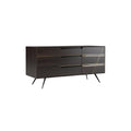 **Commode moderne en bois avec finition sombre et pieds en métal**